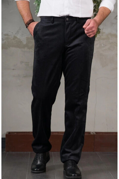 Men's Classic Fit Black Velvet Pants - 2