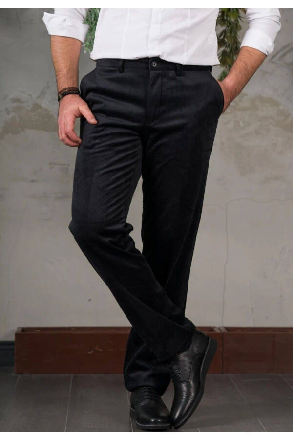 Men's Classic Fit Black Velvet Pants - 3