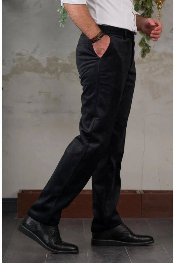 Men's Classic Fit Black Velvet Pants - 4