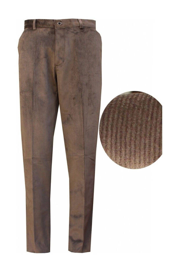 Men's Classic Fit Brown Velvet Trousers - 1