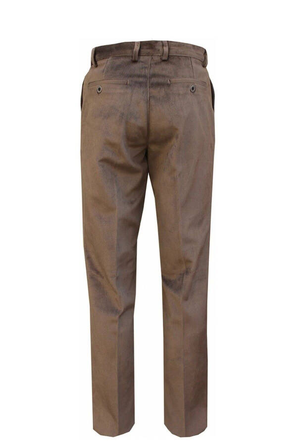 Men's Classic Fit Brown Velvet Trousers - 3