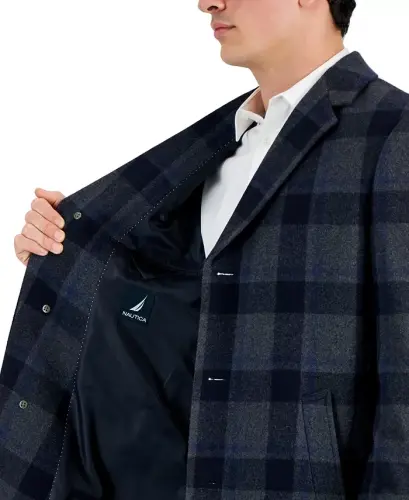Men's Classic-Fit Camber Wool Overcoat - Grey Blue Glenn Plaid - 4