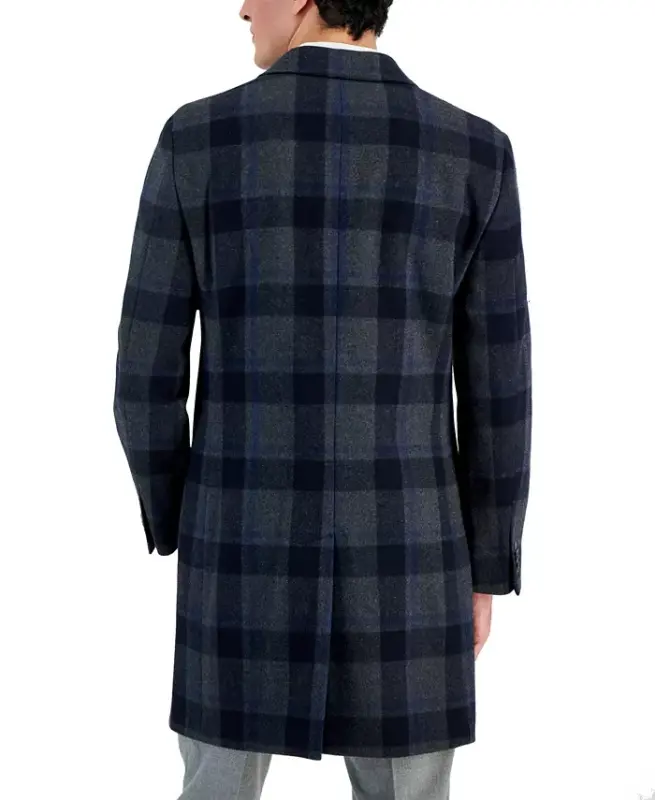 Men's Classic-Fit Camber Wool Overcoat - Grey Blue Glenn Plaid - 2