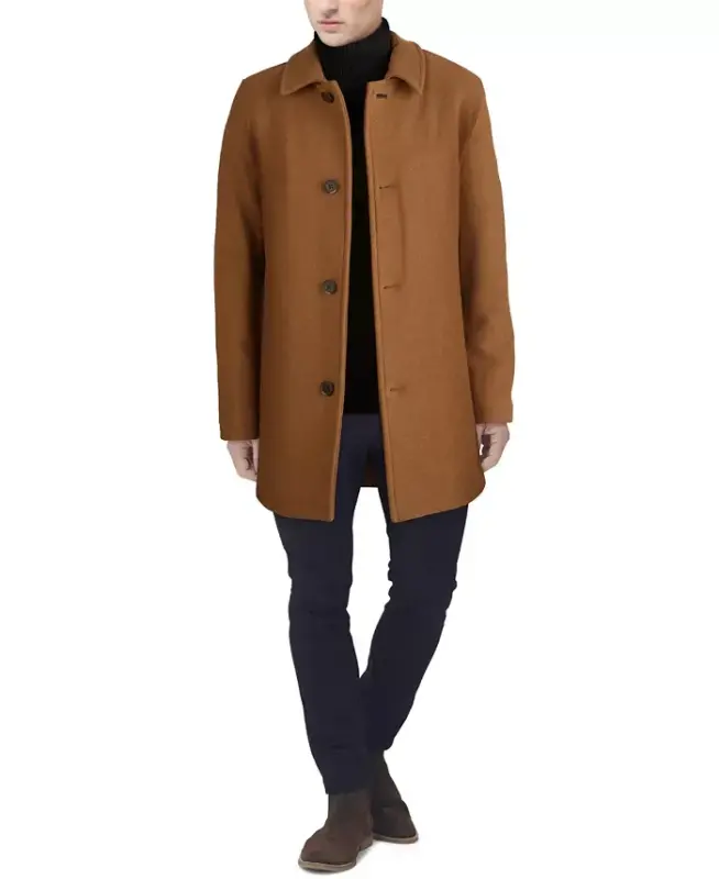Men's Classic-Fit Car Coat with Faux-Leather Trim - COLE HAAN