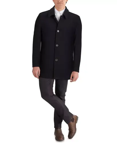 Men's Classic-Fit Car Coat with Faux-Leather Trim 