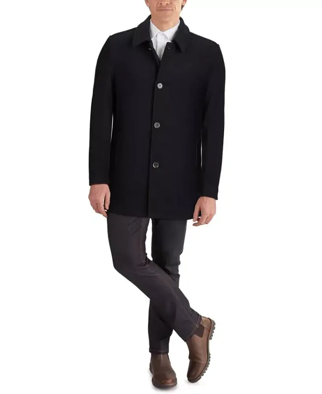 Men's Classic-Fit Car Coat with Faux-Leather Trim - COLE HAAN