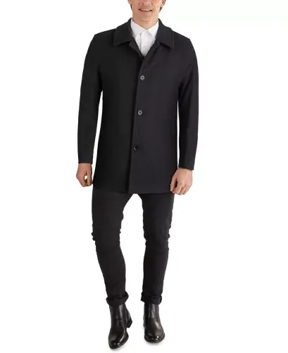 Men's Classic-Fit Car Coat with Faux-Leather Trim -Charcoal 