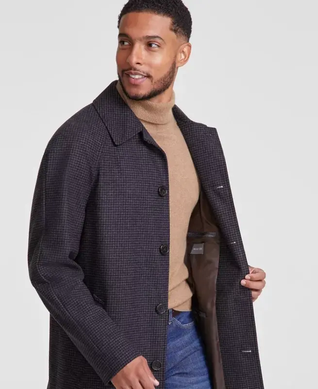 Men's Classic-Fit Check Overcoat - 3