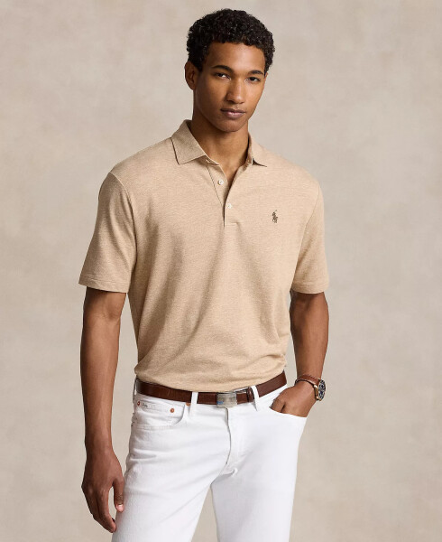 Men's Classic-Fit Cotton-Linen Mesh Polo Shirt Classic Camel/white - 1