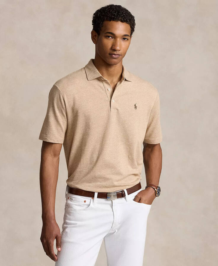 Men's Classic-Fit Cotton-Linen Mesh Polo Shirt Classic Camel/white - 1