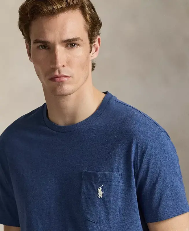 Men's Classic Fit Crew Neck Pocket T-Shirt-Derby Blue Heather - 3