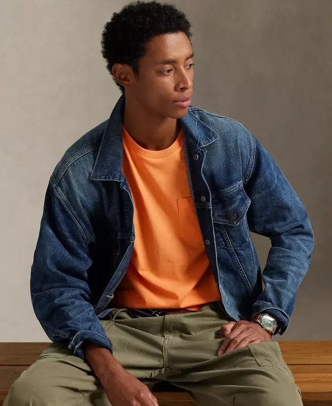 Men's Classic Fit Crew Neck Pocket T-Shirt-Pompano Orange - 4