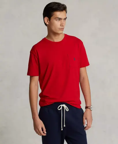 Men's Classic Fit Crew Neck Pocket T-Shirt-RL 2000 Red - 21