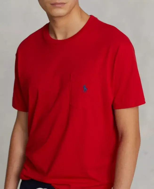 Men's Classic Fit Crew Neck Pocket T-Shirt-RL 2000 Red - 3
