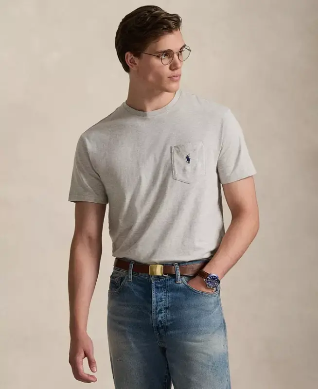 Men's Classic Fit Crew Neck Pocket T-Shirt-Taylor Heather - POLO RALPH LAUREN