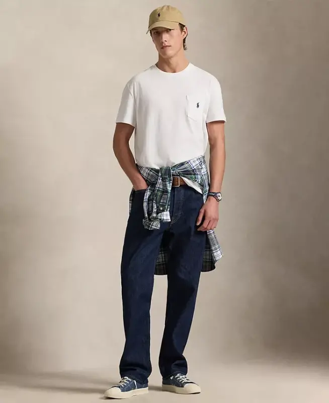 Men's Classic Fit Crew Neck Pocket T-Shirt-White - 2