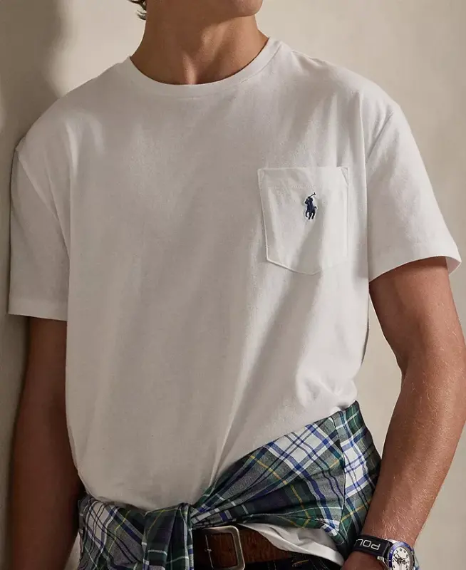 Men's Classic Fit Crew Neck Pocket T-Shirt-White - 3