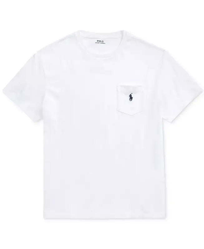 Men's Classic Fit Crew Neck Pocket T-Shirt-White - 5