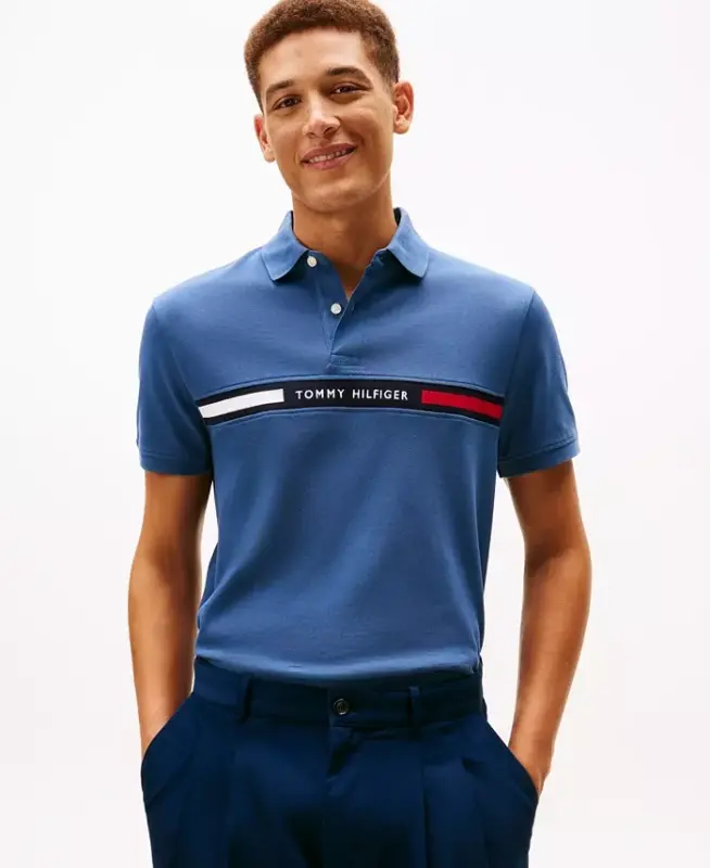 Men's Classic-Fit Embroidered Chest Insert Polo Shirt - Aegean Sea - TOMMY HILFIGER