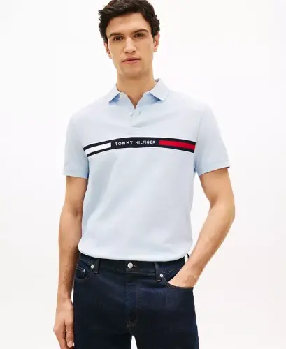 Men's Classic-Fit Embroidered Chest Insert Polo Shirt - Breezy Blue 