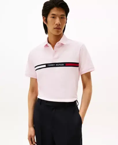 Men's Classic-Fit Embroidered Chest Insert Polo Shirt - Light Pink 