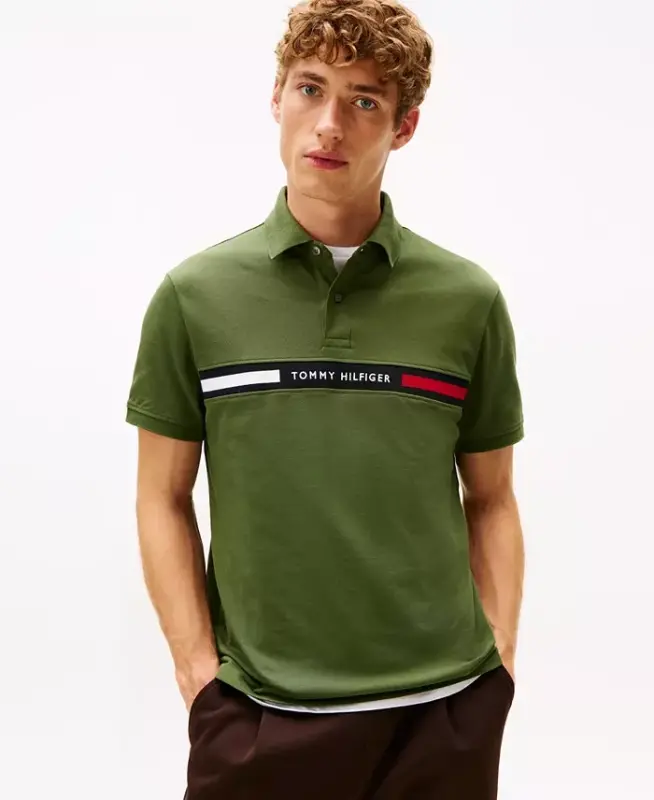 Men's Classic-Fit Embroidered Chest Insert Polo Shirt - Mountain Pine - TOMMY HILFIGER