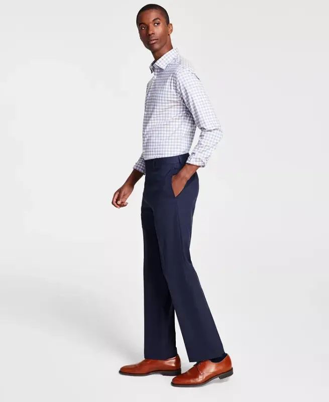 Men's Classic Fit Fall Pattern Pants-Blue - 1