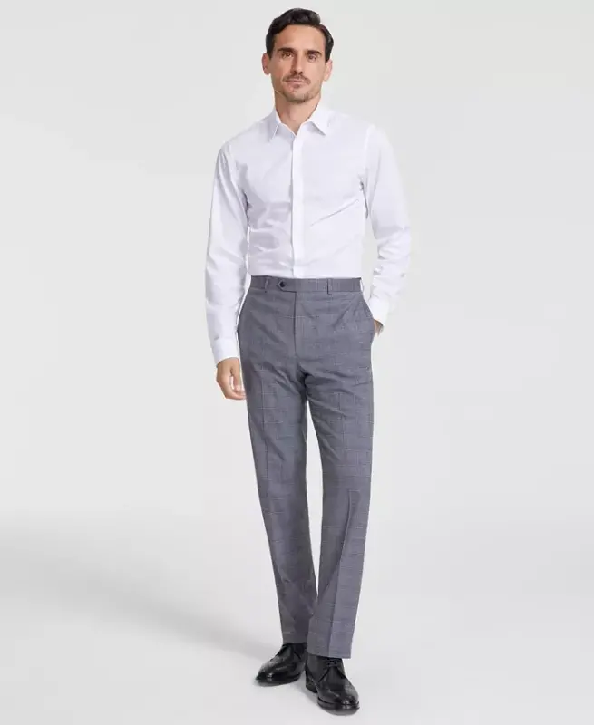 Men's Classic Fit Fall Pattern Pants - Gray Plaid - MICHAEL KORS