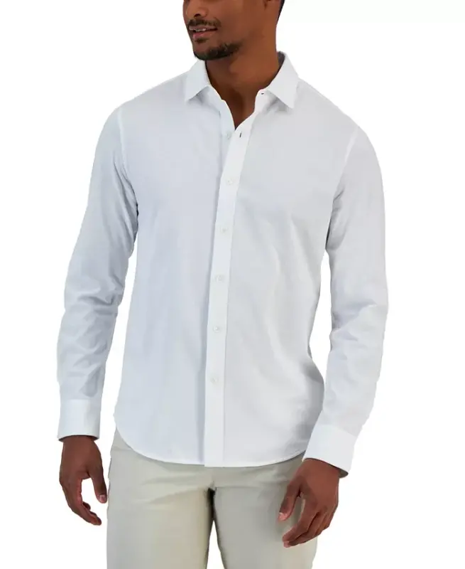 Men's Classic-Fit Heathered Jersey-Knit Button-Down Shirt, Created for Modazone - 1