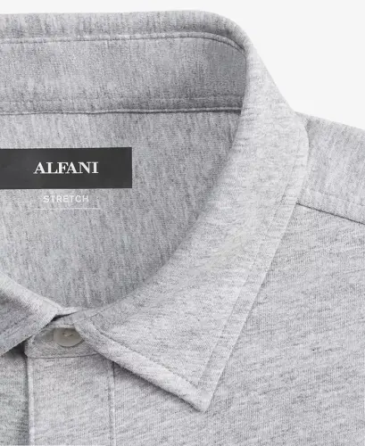 Men's Classic-Fit Heathered Jersey-Knit Button-Down Shirt, Created for Modazone -Casual Grey Heather - 5