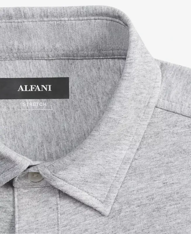Men's Classic-Fit Heathered Jersey-Knit Button-Down Shirt, Created for Modazone -Casual Grey Heather - 5