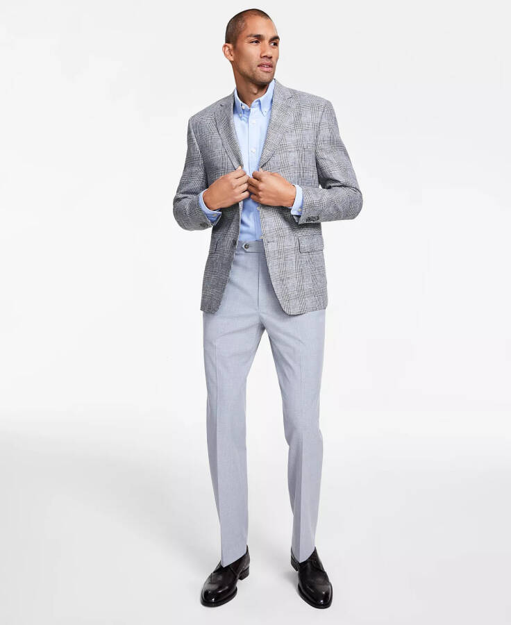 Men's Classic-Fit Linen Plaid Sport Coat Black/white - 1