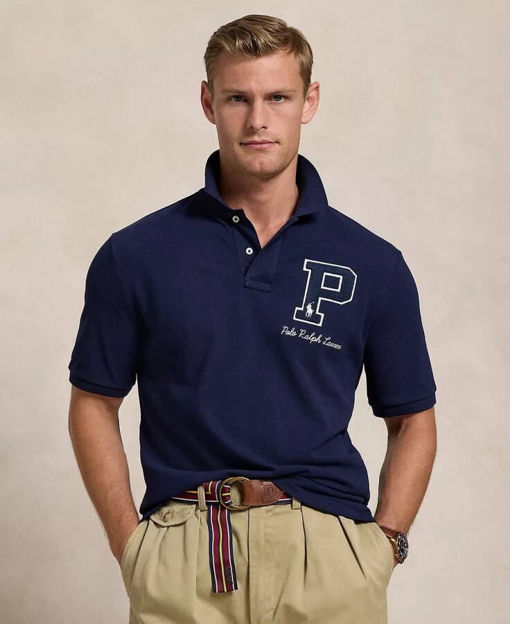 Men's Classic-Fit Logo Patch Mesh Polo Shirt Navy - 1