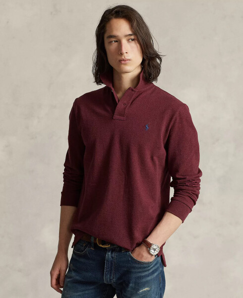 Men's Classic Fit Long Sleeve Mesh Polo Wine - 1