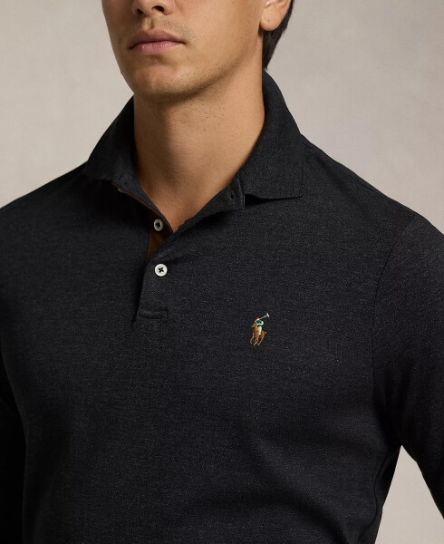 Men's Classic-Fit Long Sleeve Soft Cotton Polo Shirt Black Marl Heather - 3