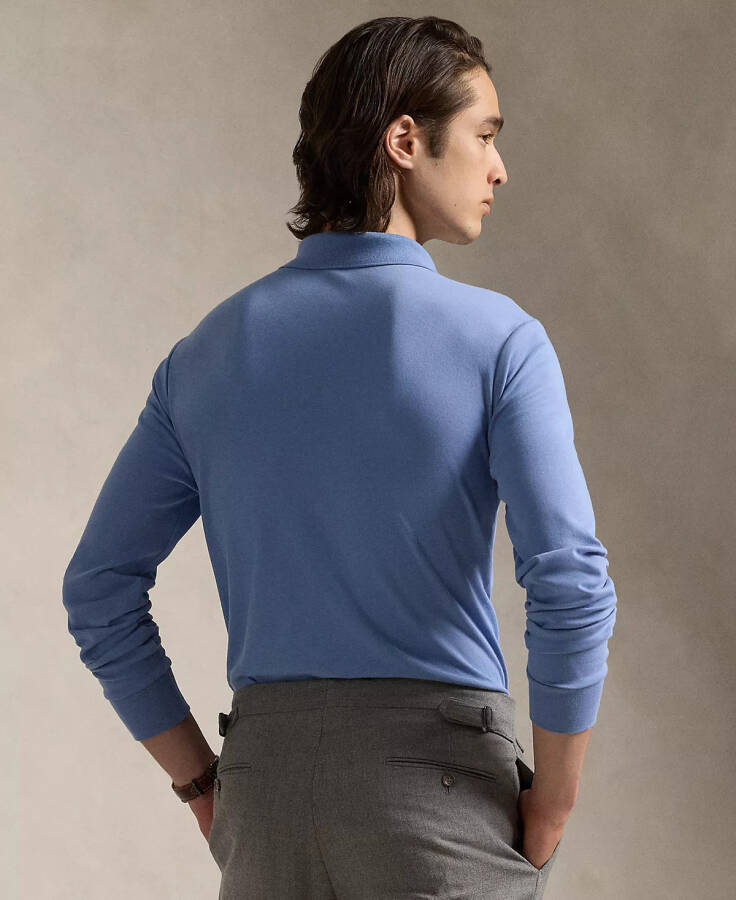 Men's Classic-Fit Long Sleeve Soft Cotton Polo Shirt Blue - 2