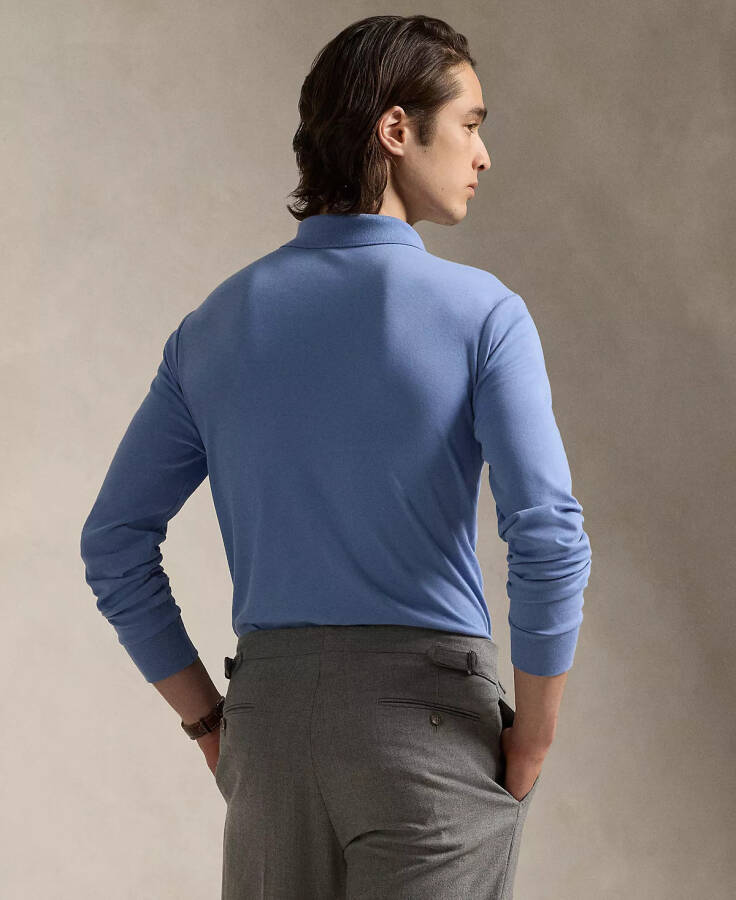 Men's Classic-Fit Long Sleeve Soft Cotton Polo Shirt Blue - 8