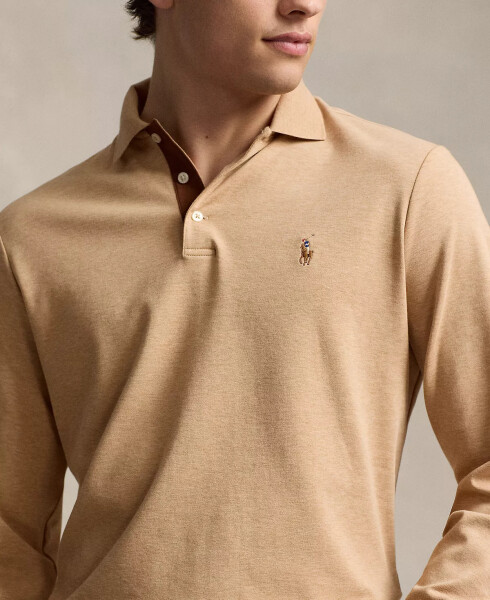 Men's Classic-Fit Long Sleeve Soft Cotton Polo Shirt Camel - 3