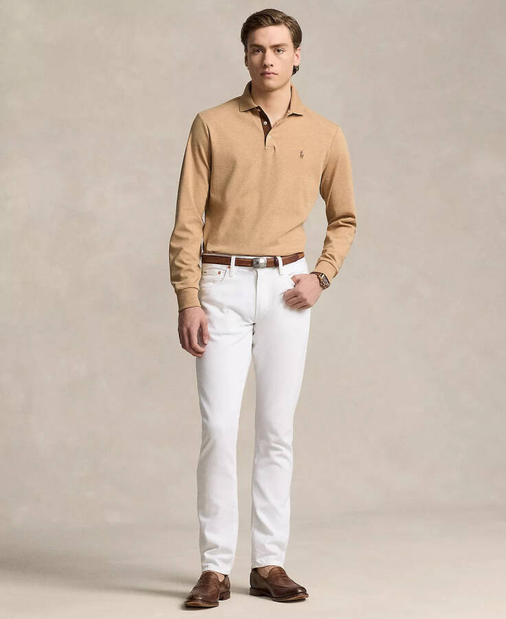 Men's Classic-Fit Long Sleeve Soft Cotton Polo Shirt Camel - 4