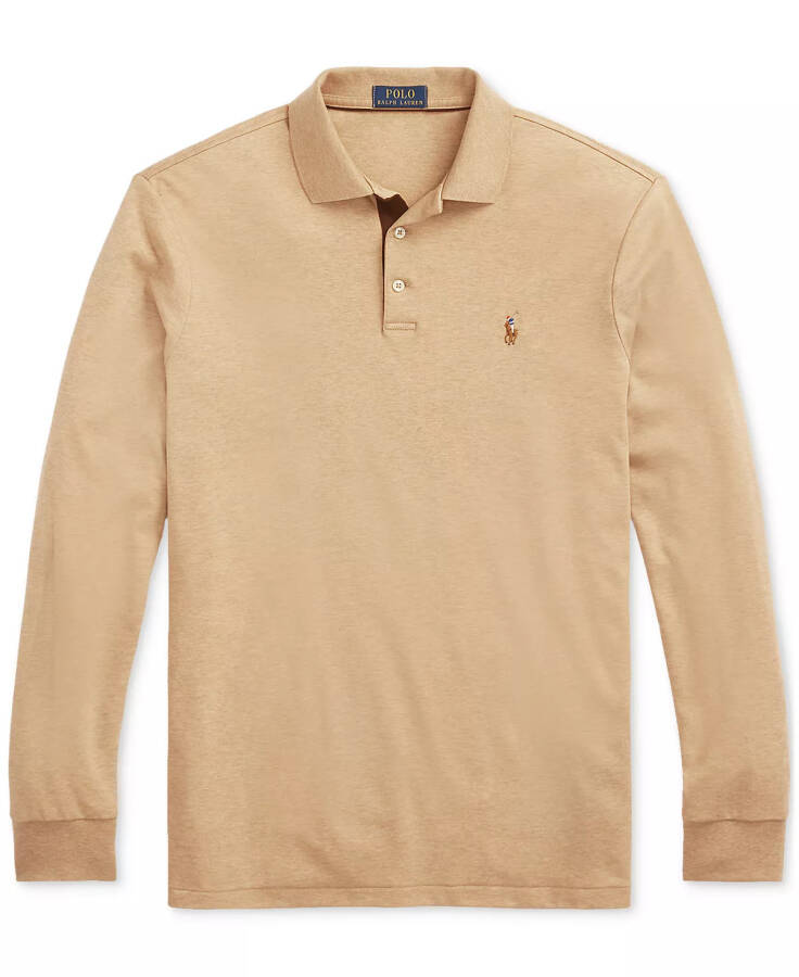 Men's Classic-Fit Long Sleeve Soft Cotton Polo Shirt Camel - 5