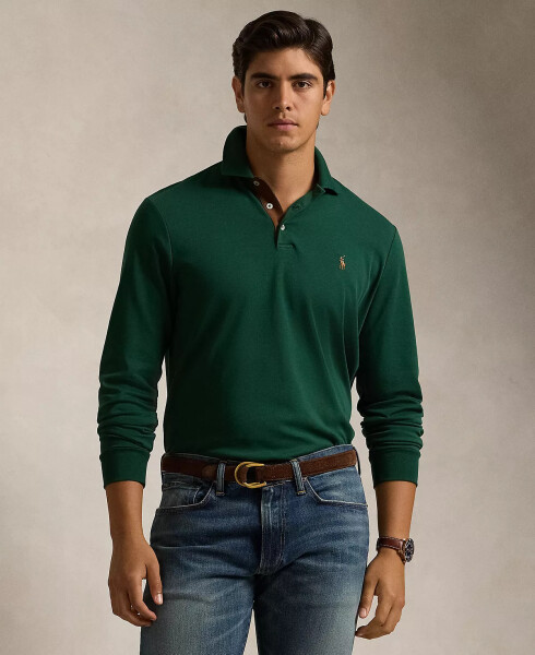 Men's Classic-Fit Long Sleeve Soft Cotton Polo Shirt Green - 1