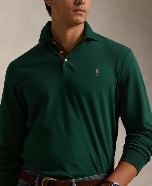 Men's Classic-Fit Long Sleeve Soft Cotton Polo Shirt Green - 3