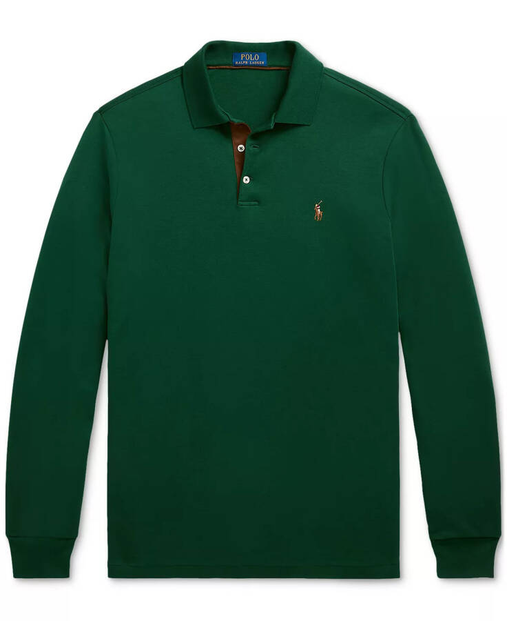 Men's Classic-Fit Long Sleeve Soft Cotton Polo Shirt Green - 5