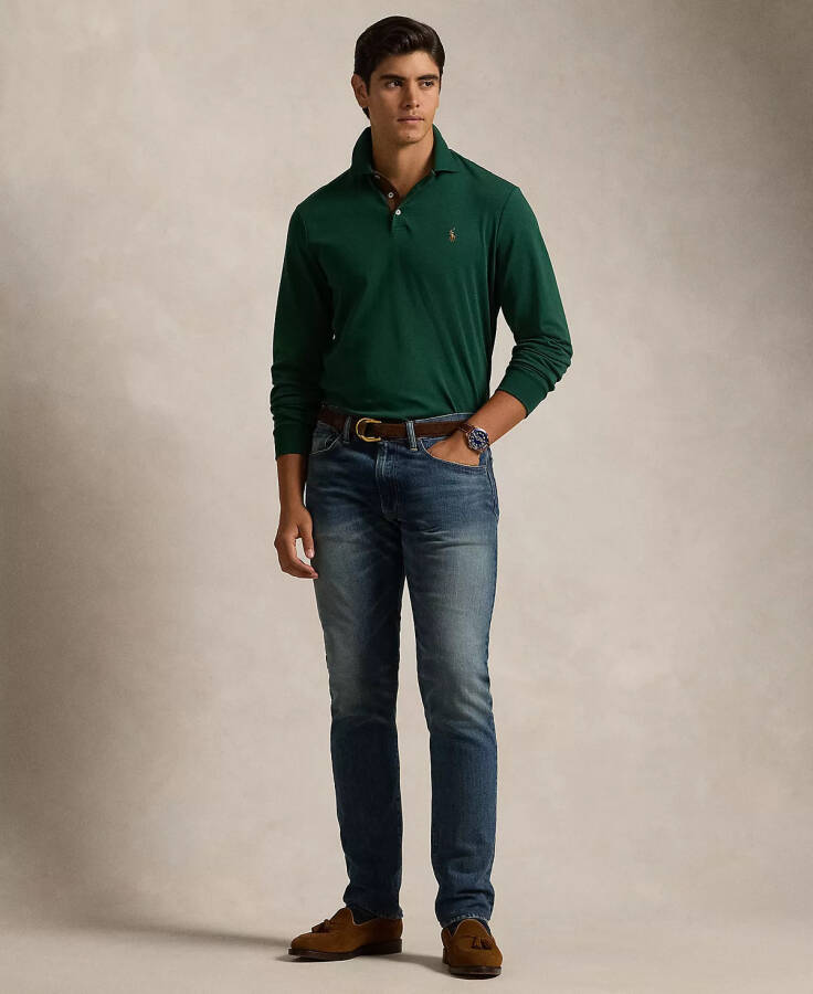 Men's Classic-Fit Long Sleeve Soft Cotton Polo Shirt Green - 9