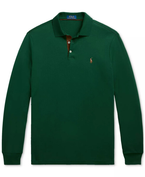 Men's Classic-Fit Long Sleeve Soft Cotton Polo Shirt Green - 10