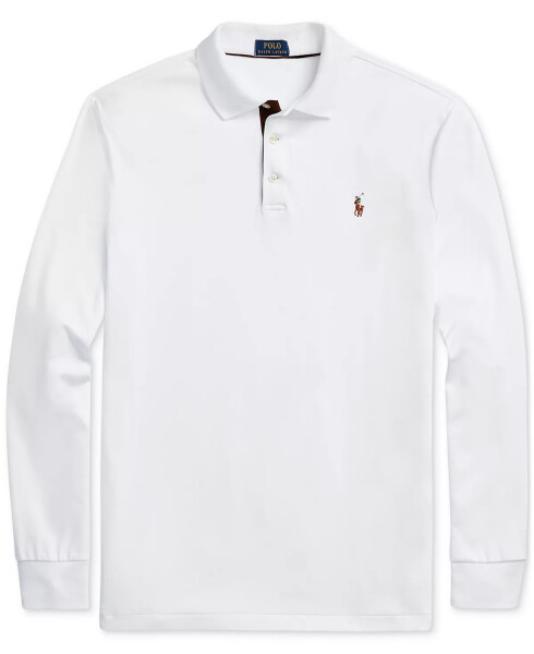 Men's Classic-Fit Long Sleeve Soft Cotton Polo Shirt White - 5