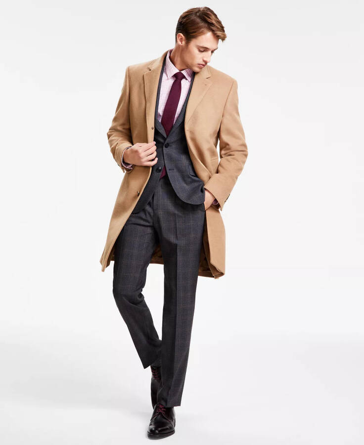 Men's Classic Fit Luxury Wool Cashmere Blend Overcoats Camel Tan - 1