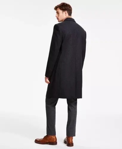 Men's Classic Fit Luxury Wool CasModazoneere Blend Overcoats-Charcoal - 2