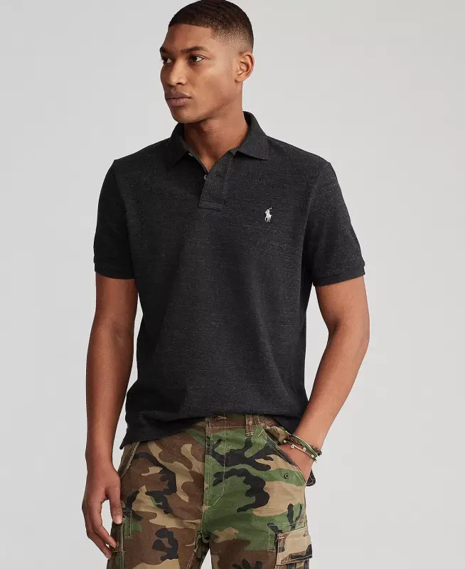 Men's Classic-Fit Mesh Polo-Black Marl Heather - POLO RALPH LAUREN