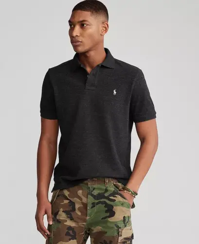 Men's Classic-Fit Mesh Polo-Black Marl Heather 